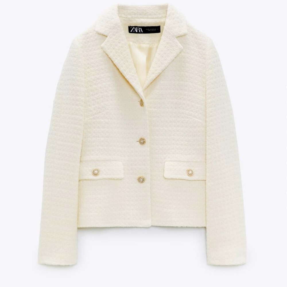 Jewel Button Cropped Blazer - Ecru - Size XL - NWT!